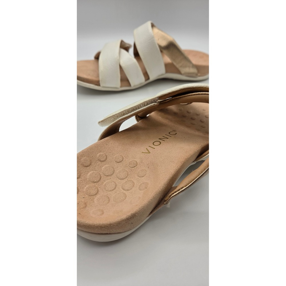 Vionic Hadlie Women's Sandals 8 White Gold Patent Leather Orthotic Slide Comfort - Picture 10 of 13